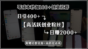 零成本秒加100+创业社群，日引400+高活跃创业粉丝，日赚2000+，附赠社…-网创项目