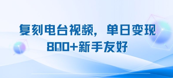 复刻电台视频，单日变现8张+新手友好，长期可做-网创项目