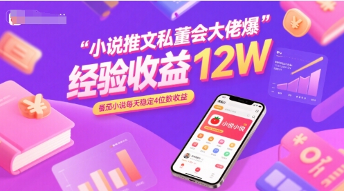 小说推文私董会大佬爆单经验分享收益12W，番茄小说每天稳定4位数收益-网创项目