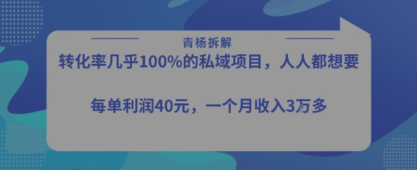 转化率最高的私域项目，每单利润40-50米，月入过1w-网创项目