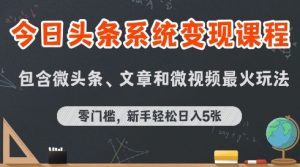 今日头条AI玩法系统课程，最新前沿变现玩法拆解，零门槛，新手轻松日入5张-网创项目