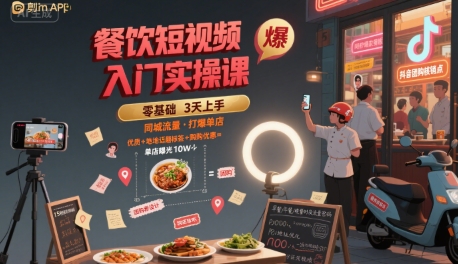 餐饮短视频入门实操课，引爆同城流量，打爆单店-网创项目