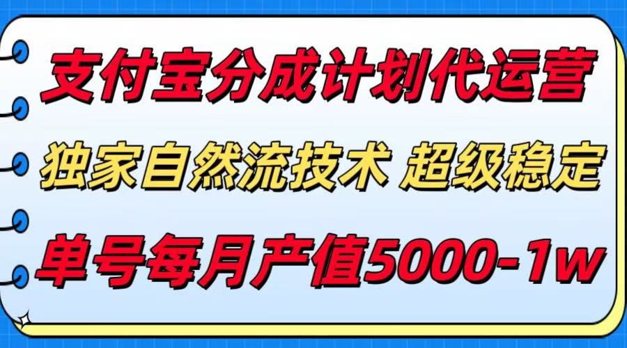 支付宝分成计划代运营，独家自然流技术，收益稳定，单号月产5000＋-网创项目