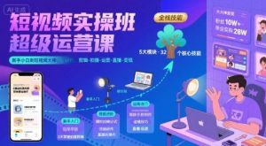 短视频实操班超级运营课，新手小白到短视频大神必修课程，剪辑-拍摄-运营-直播-变现-网创项目