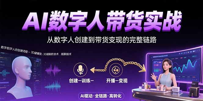 AI数字人+带货实战：从数字人创建到带货变现的完整链路-网创项目
