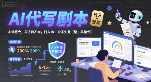 AI代写剧本，市场巨大，单子做不完，日入1k+ 永不失业【附工具指令】-网创项目