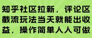 知乎社区拉新，评论区截流玩法当天就能出收益，操作简单人人可做-网创项目