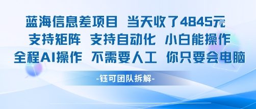 蓝海信息差项目当天收米1k+ 支持矩阵支持自动化小白能操作全程AI操作不需要人工你只要会电脑-网创项目