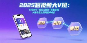 2025短视频大V班:内容创作+表现力提升+商业变现 从账号定位到高客单成交-网创项目
