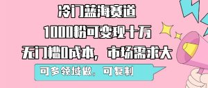 冷门蓝海赛道，1000粉可变现十W，无门槛0成本，市场需求大，可多领域做，可复制性强-网创项目