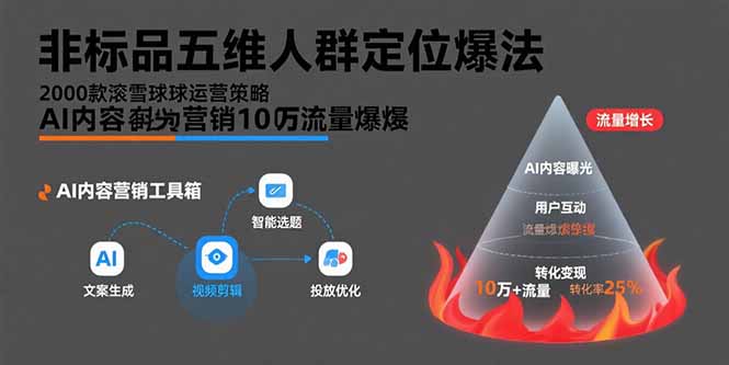非标品五维人群定位法，2000款滚雪球运营策略，AI内容营销10万流量引爆-网创项目