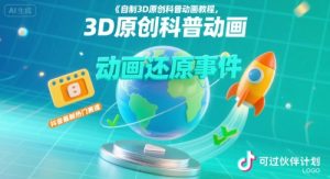 自制3D原创科普动画教程，动画还原事件，抖音最新热门赛道，可过伙伴计划-网创项目