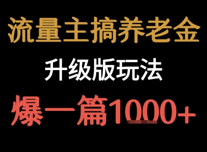 流量主之养老金升级版玩法 爆一篇收益1k+-网创项目