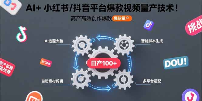 AI+小红书/抖音平台爆款视频量产技术：高产高效创作爆款视频！-网创项目