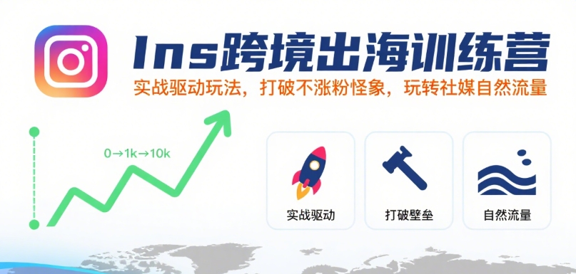 Ins跨境出海训练营，实战驱动玩法，打破不涨粉怪象，玩转社媒自然流量-网创项目