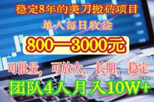 稳定8年的美刀搬砖项目，单人每日收益800—3000.团队4人月入10W+.可线下-网创项目