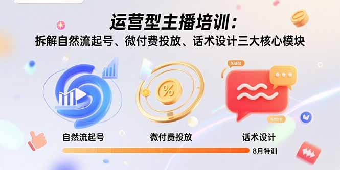 运营型主播培训：拆解自然流起号、微付费投放、话术设计三大核心模块-8月-网创项目