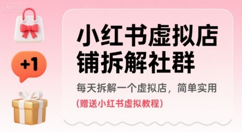小红书虚拟店铺拆解社群，每天拆解一个虚拟店，简单实用(赠送小红书虚拟教程)-网创项目
