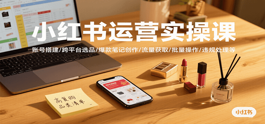 小红书运营实操课，账号搭建/跨平台选品/爆款笔记创作/流量获取/批量操作/违规处理等-网创项目