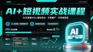 AI+短视频实战课程：30天掌握200+硬核技法，实现日更量产可持续变现-网创项目