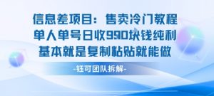信息差项目:售卖冷门教程单人单号日收9张纯利基本就是复制粘贴就能做-网创项目