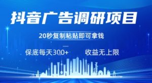抖音广告调研项目,只需复制粘贴广告即可挣钱,任务不限量,一天稳定3张-网创项目