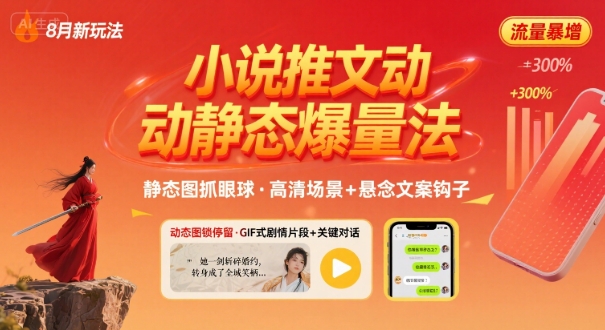 8月小说推文全新玩法，动静态图片+搭配小说文案爆量玩法-网创项目