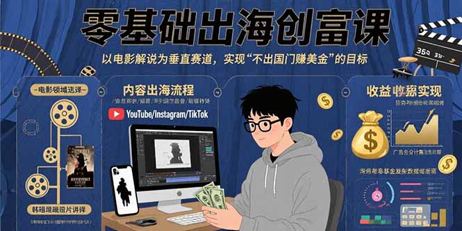 零基础出海创富课：以电影解说为垂直赛道，实现不出国门赚美金的目标-网创项目