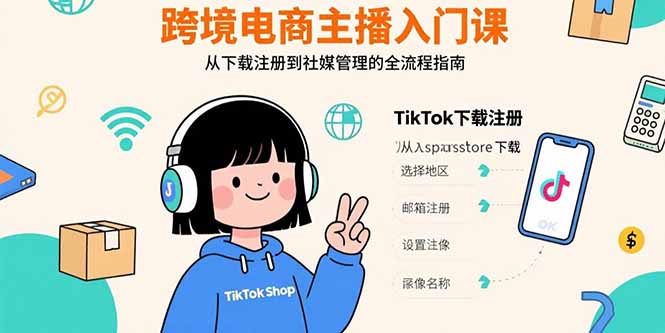 跨境电商主播入门课，TikTok下载注册，支付工具配置，社媒账号管理全流程-网创项目