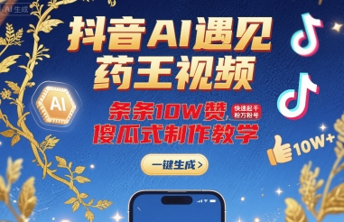 抖音AI遇见药王视频，条条10W赞，快速起千粉万粉号，傻瓜式制作教学-网创项目