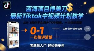 蓝海项目挣美刀,最新Tiktok中视频计划教学,从0-1教你学会海外TK中视频,一次性讲清楚-网创项目