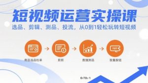 短视频运营实操课,选品、剪辑、测品、投流,从0到1轻松玩转短视频-网创项目