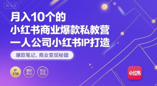 月入10个的小红书商业爆款私教营，一人公司小红书IP打造，爆款笔记，商业变现秘籍-网创项目