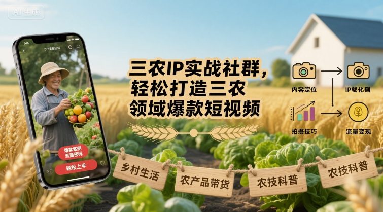 三农IP实战社群，轻松打造三农领域爆款短视频-网创项目