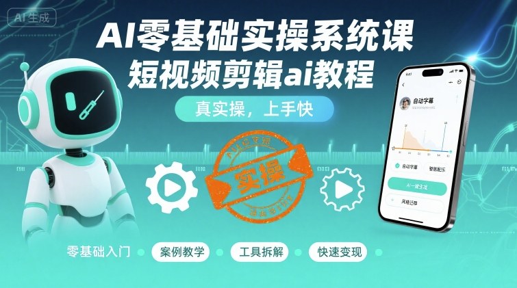 AI零基础实操系统课，短视频剪辑ai教程，真实操，上手快-网创项目