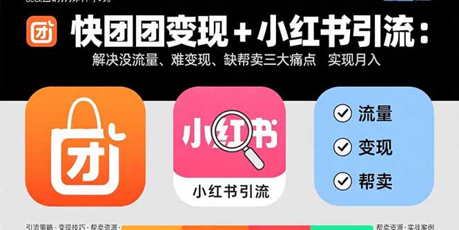 快团团变现+小红书引流：解决没流量、难变现、缺帮卖三大痛点 实现月入3w+-网创项目