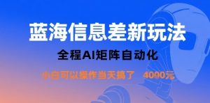 蓝海信息差新玩法，全程AI矩阵自动化小白可以操作当天搞了1k+-网创项目