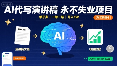 AI代写演讲稿，永不失业项目，单子多，一单一结，月入1W【附工具指令】-网创项目
