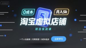 淘宝虚拟店铺项目实战课,一个人也能做,无需货源、0成本起步,月入5k-网创项目