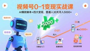视频号0-1变现实战课：AI爆款脚本+四大变现，普通人30天月入5000+-网创项目