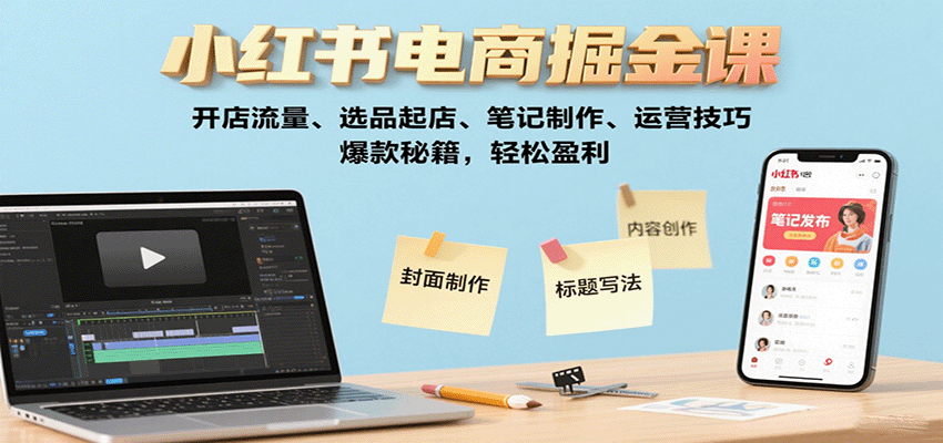 小红书电商掘金课：开店流量、选品起店、笔记制作、运营技巧，爆款秘籍，轻松盈利-网创项目