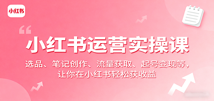 小红书运营实操课：选品、笔记创作、流量获取、起号变现等，让你在小红书轻松获收益-网创项目