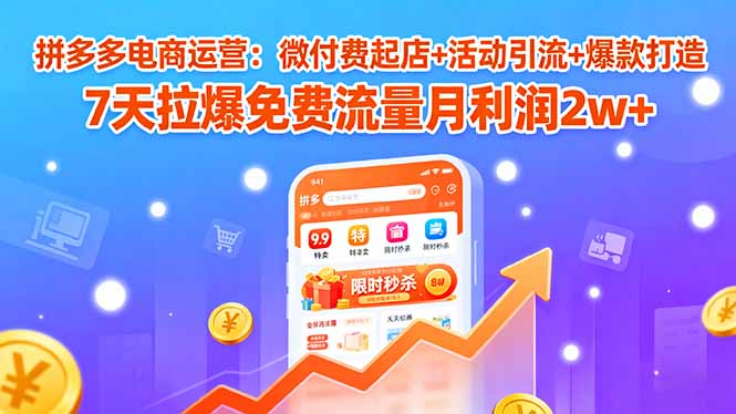 拼多多电商运营：微付费起店+活动引流+爆款打造 7天拉爆免费流量月利润2w+-网创项目