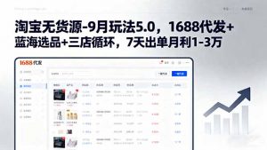 淘宝无货源-9月玩法5.0,1688代发+蓝海选品+三店循环,7天出单月利1-3万-网创项目