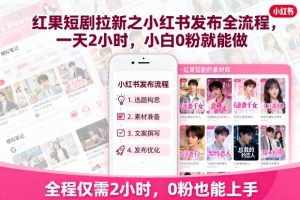 红果短剧拉新之小红书发布全流程，一天2小时，小白0粉就能做-网创项目