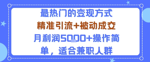 小众赛道玩法：当下最热门的变现方式，精准引流+被动成交月利润5k+操作简单，适合兼职人群-网创项目