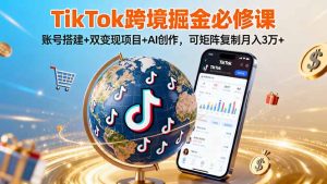 TikTo跨境掘金必修课,账号搭建+双变现项目+AI创作,可矩阵复制月入3万+-网创项目