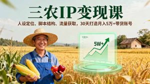 三农IP变现课,人设定位、脚本结构、流量获取,30天打造月入5万+带货账号-网创项目