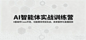 AI智能体实战训练营：0基础学Coze开发，功能模块项目实战，商单案例与直播回放-网创项目