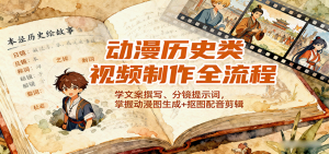 动漫历史类视频制作全流程，学文案撰写、分镜提示词，掌握动漫图生成+抠图配音剪辑-网创项目